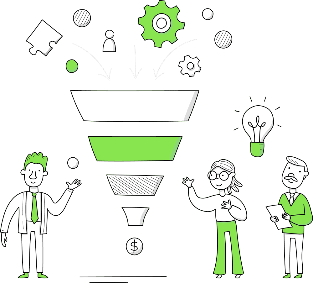 Lead Generation 1 Growth funnel strategy illustration with people