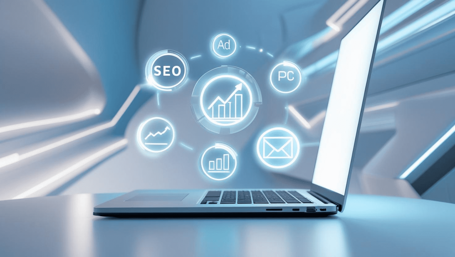 Blog 7 SEO, advertising, and email marketing strategy icons