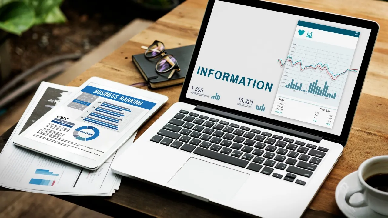 Business analytics dashboard showing marketing data and growth charts